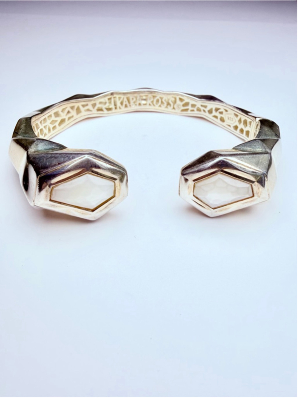 Kara Ross Mother of Pearl MOP 925 Sterling Silver Designer Cuff Bracelet